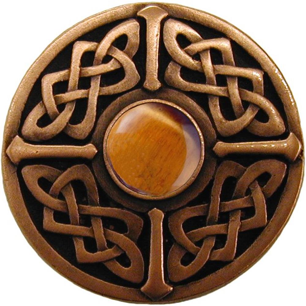 Notting Hill NHK-158-AC-TE Celtic Jewel Knob Antique Copper/Tiger Eye natural stone